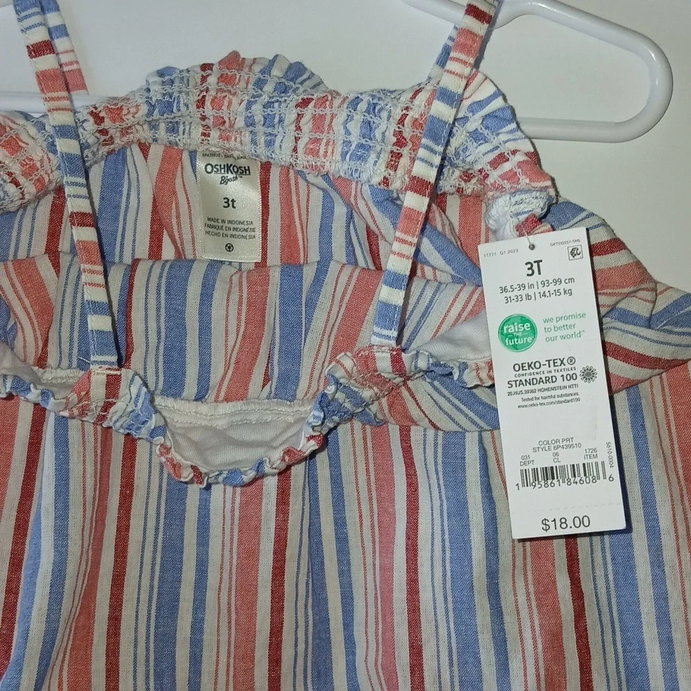 Oshkosh B'gosh Toddler Girls Sz 3T Multi Striped Ruffle Smocked‎ Bodice Dress